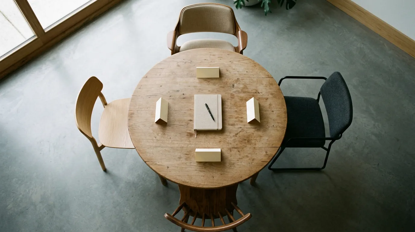 Speaker identification across multiple participants — empty meeting table from above