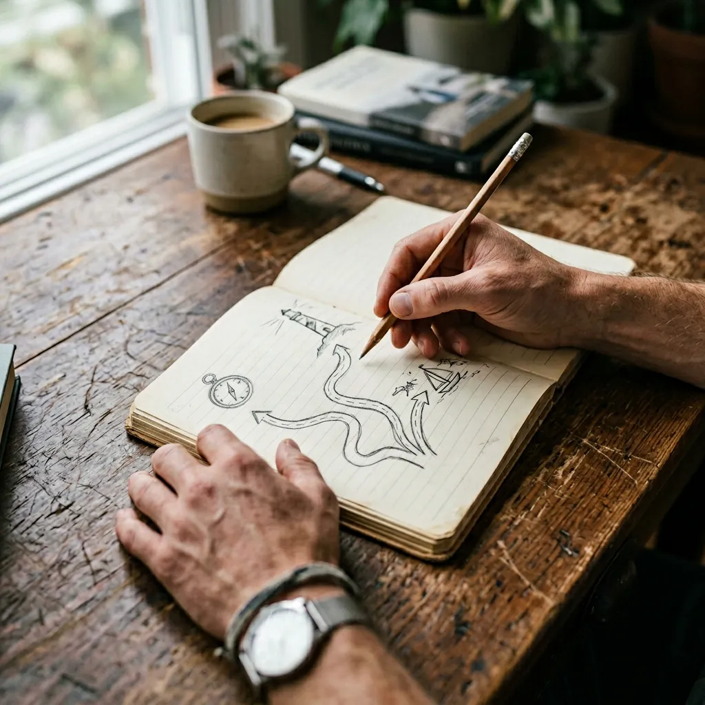 Choosing the right AI productivity tool — hand sketching decision arrows in a notebook