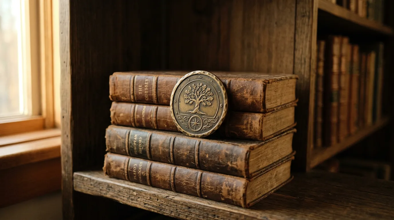 Brass medallion on a stack of books — final verdict